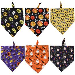 Halloween Cat Dog Bandana Bibs Scarf Collar Adjustable Pet Neckerchief Scarf Double Layer Saliva Towel for Medium Large Dogs Triangle Towel