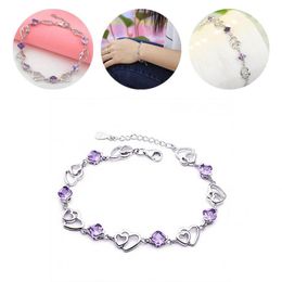 Bangle Luxury Classic Purple Faux Crystal Women Bracelet Wear Resistant Heart Extension Chain For Party