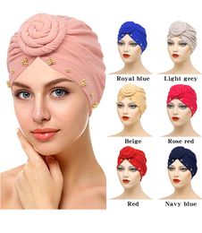 Women Muslim Turban Hats Beaded Plate Flower Hat Fashion female Headgear11 colors XY522