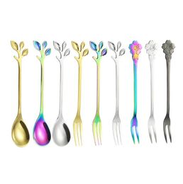 2021 High Quality Tree Leaves Spoon With Handle Tree Branch 410 Stainless Steel Coffee Tea Stirring Spoon Novelty Gift