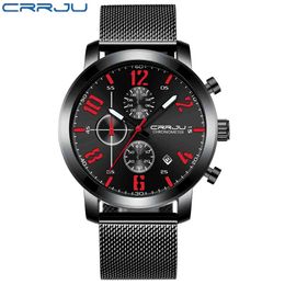 Relogio Masculino Crrju Watch для мужчин Большое лицо Повседневные кварцевые часы светящиеся спортивные хронологические часы водонепроницаемые мужские часы 210517