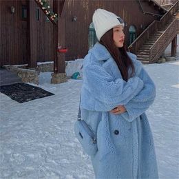 Bella Women Winter Faux Fur Warm Long Coat Long Sleeve Female Thick Teddy Bear Coat Casual Loose Oversize Outwears 211122