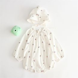 Spring born Infant 2pcs Baby Rompers+Hat Cotton Long Sleeve Jumpsuit Play Suit For Girl Fashion Clothes 210429