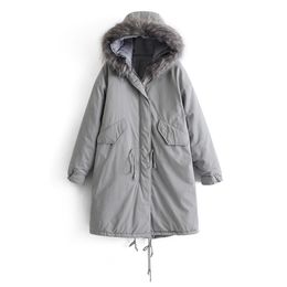 Winter Thick Parkas Women Fashion Fur Hooded Jackets Elegant Ladies Pockets Drawstring Cotton Padded Coats 210531