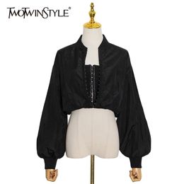 Casual Tunic Jacket For Women Stand Collar Long Sleeve Solid Jackets Female Spring Fashionable Clothing 210524