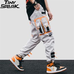 Hip Cargo Pants Streetwear Men Harajuku Harem Joggers Casual Tatical Ribbon Multi Pockets Track Trousers 210715