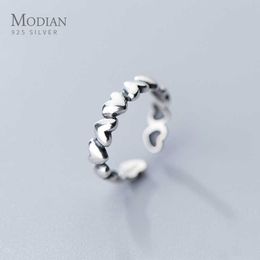 Fashion Free Size Ring for Women Gift Genuien 925 Sterling Silver Romantic Stackable Hearts Fine Jewellery Bijoux 210707