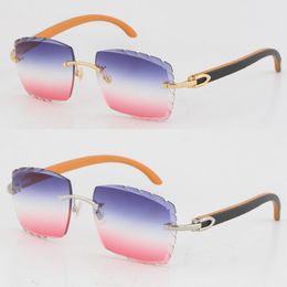 316 C Sunglasses Square Shape Wood Rimless Decoration Face Vintage Carving Lens Black Inside Orange Wooden Glasses Gold Metal Frame Eyewear Ma arving en