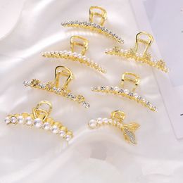 Fashion Large Exquisite Luxury Metal Alloy Pearl Rhinestones Hairpin Barrette for Women Girl Accessories Headwear