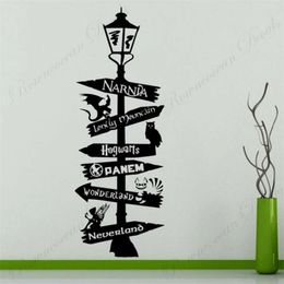 Fandom Lamp Sign Road Sign Wall Sticker Vinyl Fairy Tales Geek Books Nursery Decor Cartoon Decal Kids Room Playroom Mural A684 210929