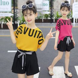 Summer Children Clothing Sets For Girls Fashion Letter Tshirts & Shorts 2Pcs Teen Kid Clothes Suit Costume 6 8 10 12 Years