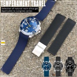 21mm New Style Rubber Watch Strap Black Blue Gray Waterpoof Folding Buckle Watch Band Suitable for Longines Conquest Watch H0915
