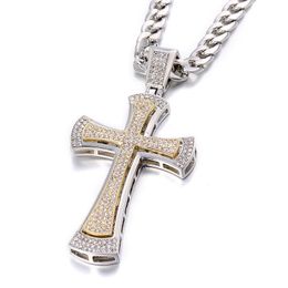Double Layer huge Convex Arc Bling Pendant For Men Iced Out Chain Zircon Hip Hop Style Charm Jewelry Cross Necklace