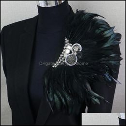 Pins, Brooches Jewellery Boutonniere Clips Collar Brooch Pin Wedding Bussiness Suits Banquet Black Feather Anchor Flower Cor Party Bar Drop De