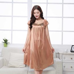 Big Size 5XL Sexy Women Nightgown Long Night Dress Artificial Silk Stain Deep-V Sleepwear Female Dressing Gown Nightie Nightwear 210924