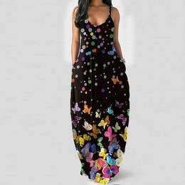 Casual Dresses Butterfly Print Summer Dress Women's Floral Pocket Spaghetti Strap Plus Size For Women Vestidos Robe