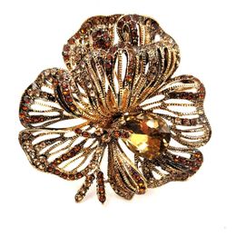 Fantastic Antique Open Work Filigree Champagne Rhinestone Floral Broaches Pins Statement Jewellery for Girlfriend Wife Mother Her