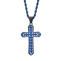 Men's Double Layer Hollow Pendant Blue Cross Necklace Garbage Pride Chain Streetwear Stainless Steel Jewellery