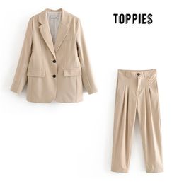 women's pants suits ladies blazer high waist two pices set office leisure suit sets 210421