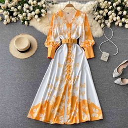 Women Fashion Spring Summer V Neck Long Sleeve Collision Colour Slim A-line Dress Elegant Clothes Vestidos S802 210527