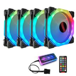 Coolmoon 4PCS 12cm Multilayer Backlit RGB CPU Cooling Fan PC Heatsink with the RF Wireless Remote Control