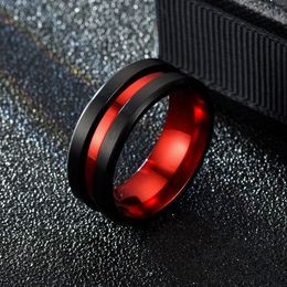 Groove Ring Band Finger Contrast Colour Red Stainless Steel Rings for Women Men Fashion Jewellery Will and Sandy