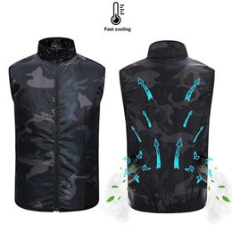 Men Summer Camouflage Air Conditioning Clothing Fan Cooling Vest USB Charging Cooling sport man vest Outdoor Cooling 211105
