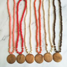 Wholesale Creative Personalised Beaded Wooden Bead Necklace 5cm Blank Disc Pendant Accessories