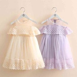 Princess Mesh Patchwork 2 3-6 8 10 Years Children Party Sweet Strapless Off Shoulder Lace Dress Summer For Kids Baby Girls 210701