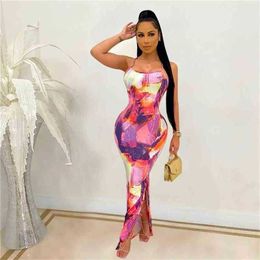 Summer Dresses For Women Recommend Style Tie Dye Backless Spaghetti Strap Bodycon Midi Holiday Outfits 210525