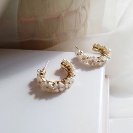 Flower Earring Fashion Golden Plating White Resin Hoop Dangle Earrings Women Jewellery Girl Student Gifts For Party