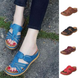 Summer New Plus Size Casual Wedge Heel Adult Women's In-line Sandals sandalias shoes for women 2021 sandales sapatos femininos Y0721