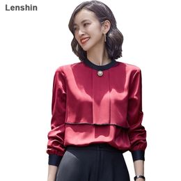 Lenshin Temperament O-Neck shirt women High quality Office Lady Work wear long sleeve blouse OL formal Loose style tops 210323