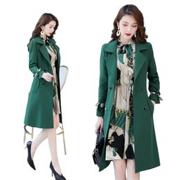 Spring Autumn Trench Coat Slim Women Dress Windbreakers Plus Size Two Pieces Sets s/Dress/Set 210820