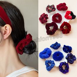 7pcs/set Plush Hair Ring Elastic Hair Bands Large Intestine Xmas Plaid Hair Loop Rope Solid Velvet Silk Ponytail Scrunchies Jewelry