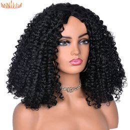 Short Hair Kinky Curly Bob Wigs For Women Natural Black Water Wave Synthetic Wig Ombre Glueless Heat Resist Soft Hair Anniviafactory direct