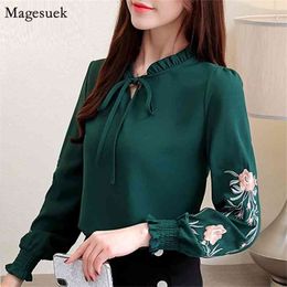 Spring Summer Women Blouse Embroidery Floral Plus Size Chiffon Shirt Long Sleeve Casual s Tops 1645 50 210512