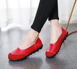 Low cut lazy cowhide peas shoes women shoes tendon bottom flat heel mom casual plus size women's single shoes 35-44