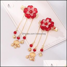 Other Jewellery Jewelryother Forseven Vintage Headdress Long Tassel Pendant Hair Pin Step Shake Clips Red Flower Headpeice Bride Wedding Jl Dr