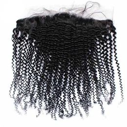 Kinky Curly Brazilian Lace Frontals Closure 13x4 Bleached Knots With Baby Hair Human Hair Frontal Middle Three Free Part