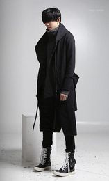 Fashion Long Trench Coat Men Hip Hop Black Hoodie Jacket Mens Casual Wool Overcoat Hooded Manteau Homme Cappotto