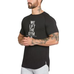 Brand Fitness Clothing Mens Gym Tight T-shirt Mens Cotton T shirt Homme Bodybuilding Tshirt Men Summer O-neck Tee Tops 210421