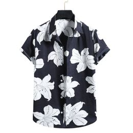 Mens Shirt Summer Short Sleeve Casual Floral Mens Aloha Shirt Beach Holiday Hawaiian Camisas Oversized Flower Chemise Homme 210524