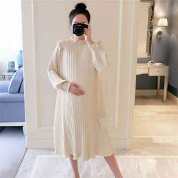 Maternity Dresses Chiffon Pleated Long Pregnancy Dress Casual Loose Clothes For Pregnant Women Fashion Plus Size 210922