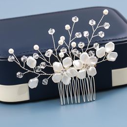 Silver Color Crystal Bridal Hair Comb Wedding Accessories Tiara Pearl Jewelry Headpiece Head Ornaments Clips & Barrettes