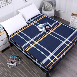 Plaid printed Fitted Sheet Mattress Cover with all-around Elastic Rubber Band geometric Bed 211110