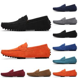 2021 Non-Brand men casual suede shoes black light blue wine red Grey orange green brown mens slip on lazy Leather shoe size 38-45