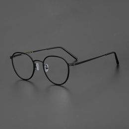 Fashion Sunglasses Frames Hand-Made Titanium Retro Round Optical Eyeglasses Frame Men Women Super Lightweight Circle Prescription Myopia Gla