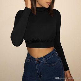 Long Sleeve Crop Top Femme Korean Black Burgundy Sexy Clothes Turtleneck Basic Short T Shirt