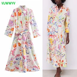 Dress White Print Shirt Midi es Women Summer Long Sleeve Button Up Collared African Woman Going Out Vestidos 210430